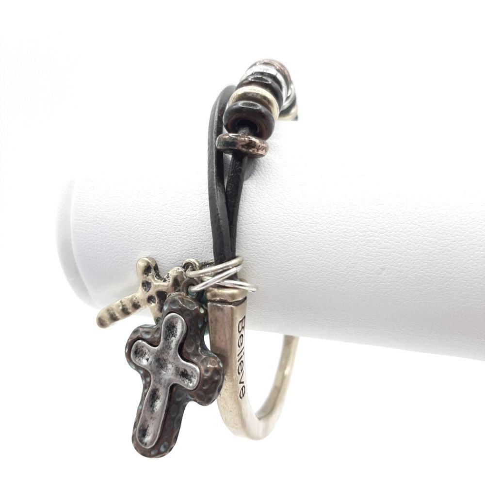 Cross Believe Cord Beaded Mixed Metas Bracelet New - Picture 3 of 3